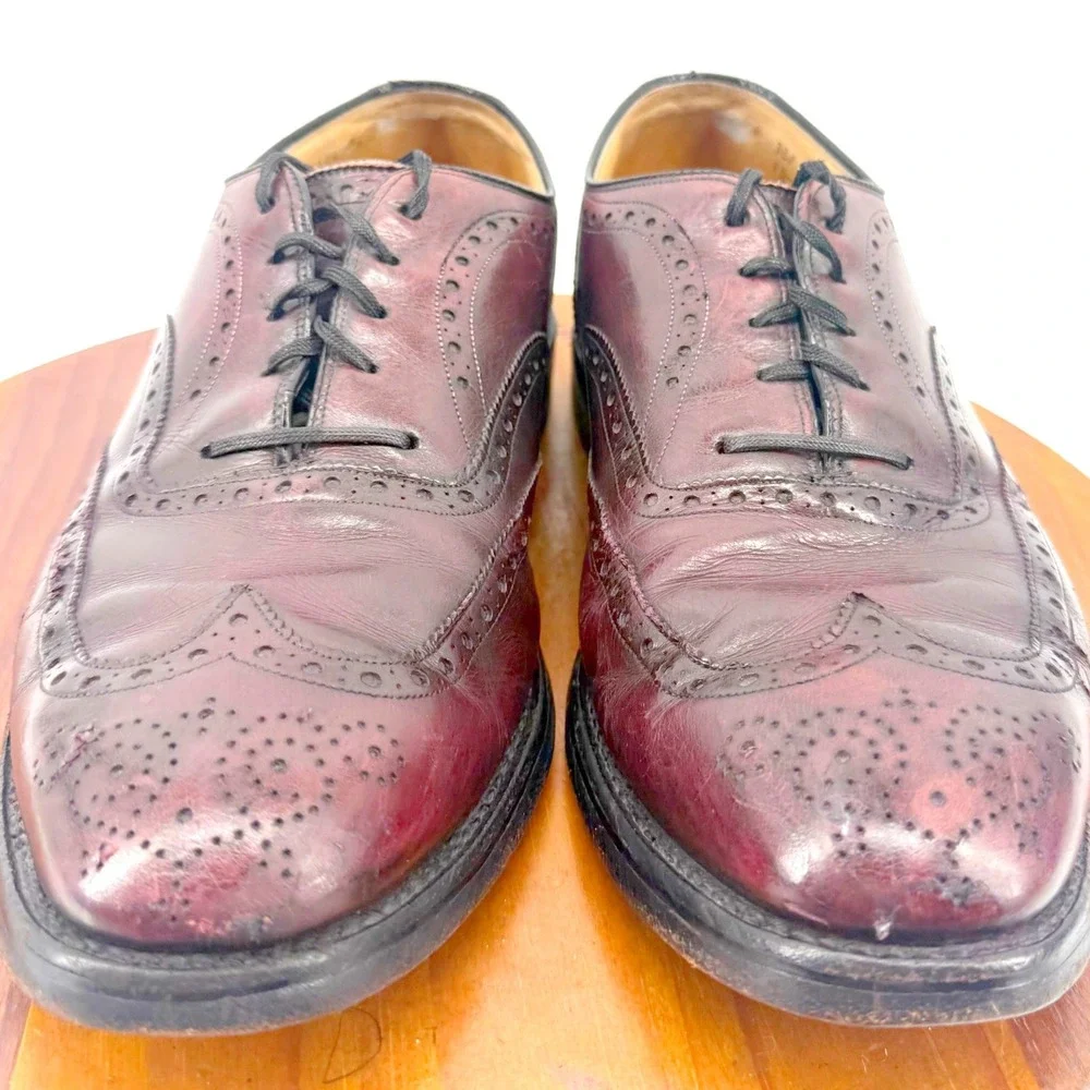 Johnston & Murphy Mens 7E Burgundy Leather Wingtip Oxford Shoes USA Heritage